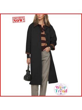 Linen Trench Coat Single Breasted Windproof Long Overcoat